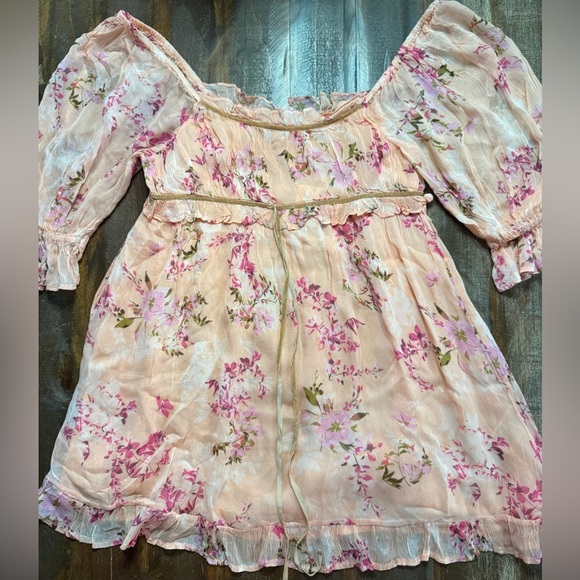 Free People Peach Floral Off-Shoulder Mini Dress- NWT ****4.99 SHIPPING**** - Picture 1 of 6